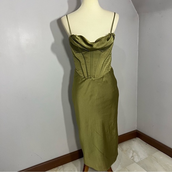 House of CB Myrna Satin Corset Slip Dress Olive Coquette Baddie Cocktail size L - Picture 11 of 16